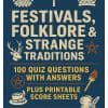 Cover image for Festivals, Folklore & Strange Traditions quiz featuring traditional symbols like a Green Man, Maypole, deer antlers, and regal motifs on a deep blue background.