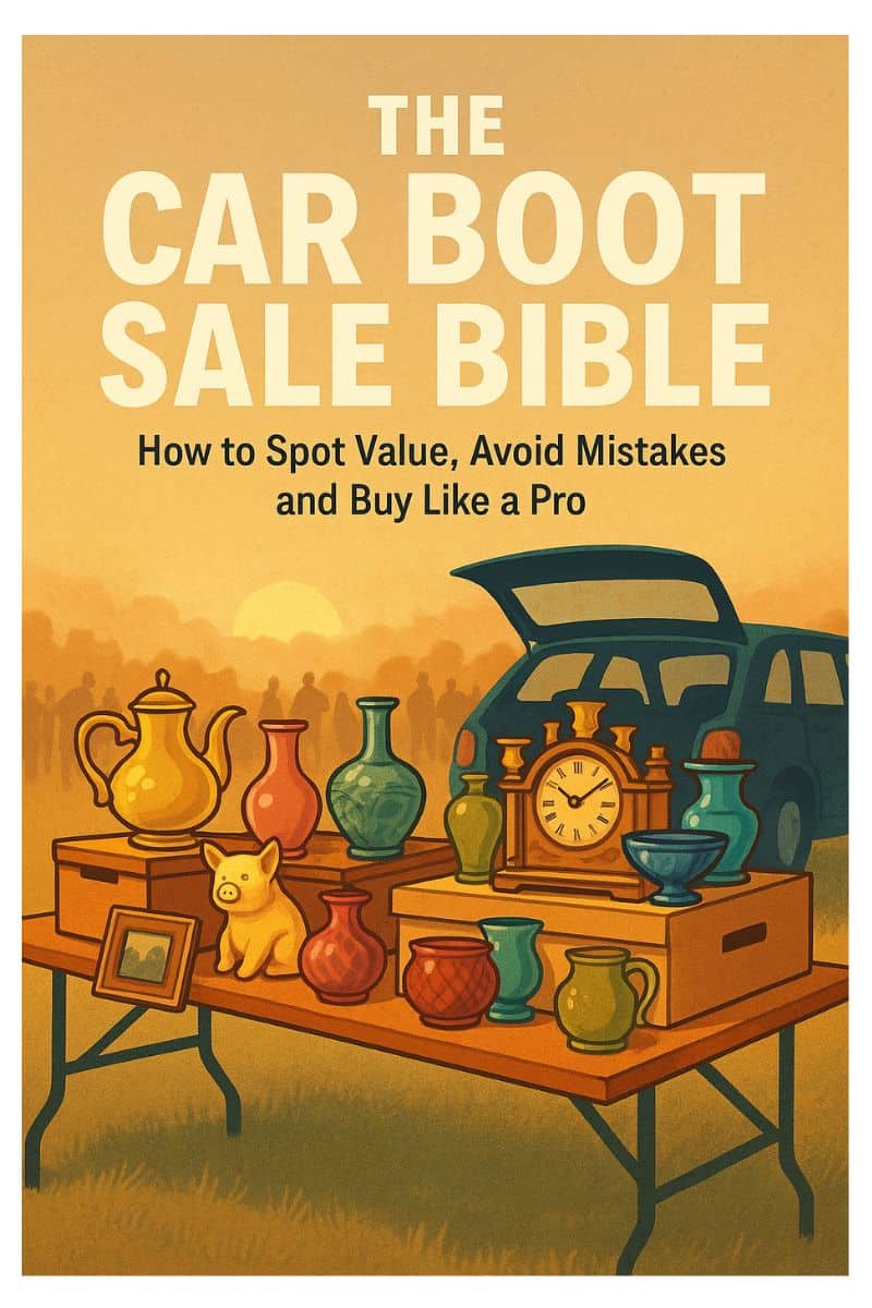 Car Boot Sale Bible book cover showing boot sale stalls, vintage items and sunrise field illustration.