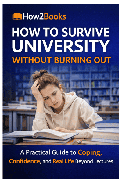 Book cover image for How to Survive University Without Burning Out, a practical guide to managing stress and burnout during university life by How2Books.