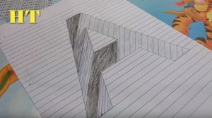 Drawing Letter A Hole in Line Paper - 3D Trick Art