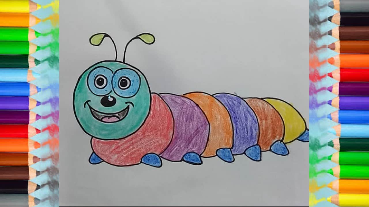 Draw for kids and coloring pages – How to draw simple worm