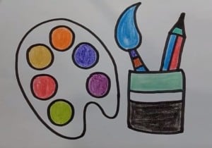 How to Draw an Art Palette and Paint Brushes for kids