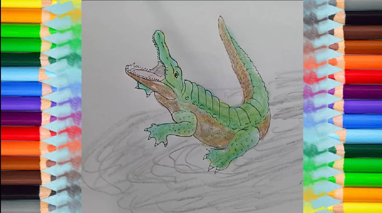 JUMPING CROCODILE ILLUSION – How to Draw a Crocodile and coloring