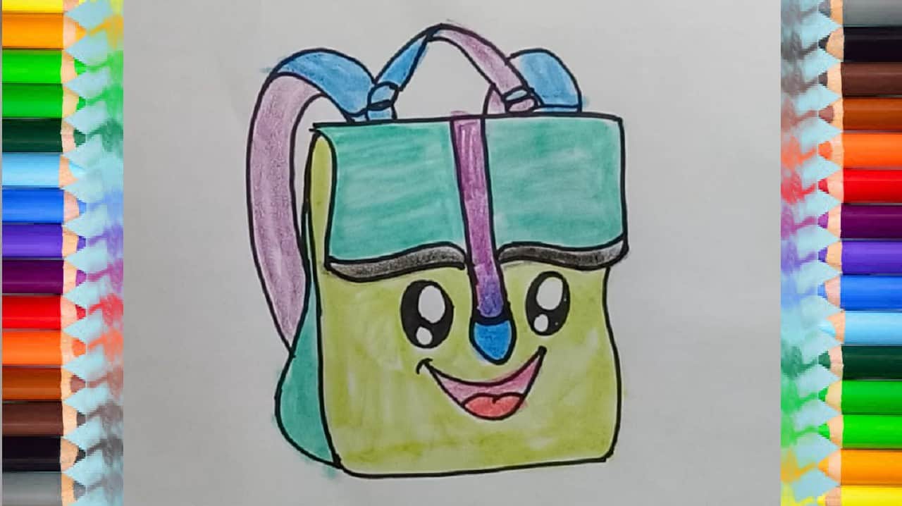 how to draw a backpack cute and easy step by step | Easy drawings for kids
