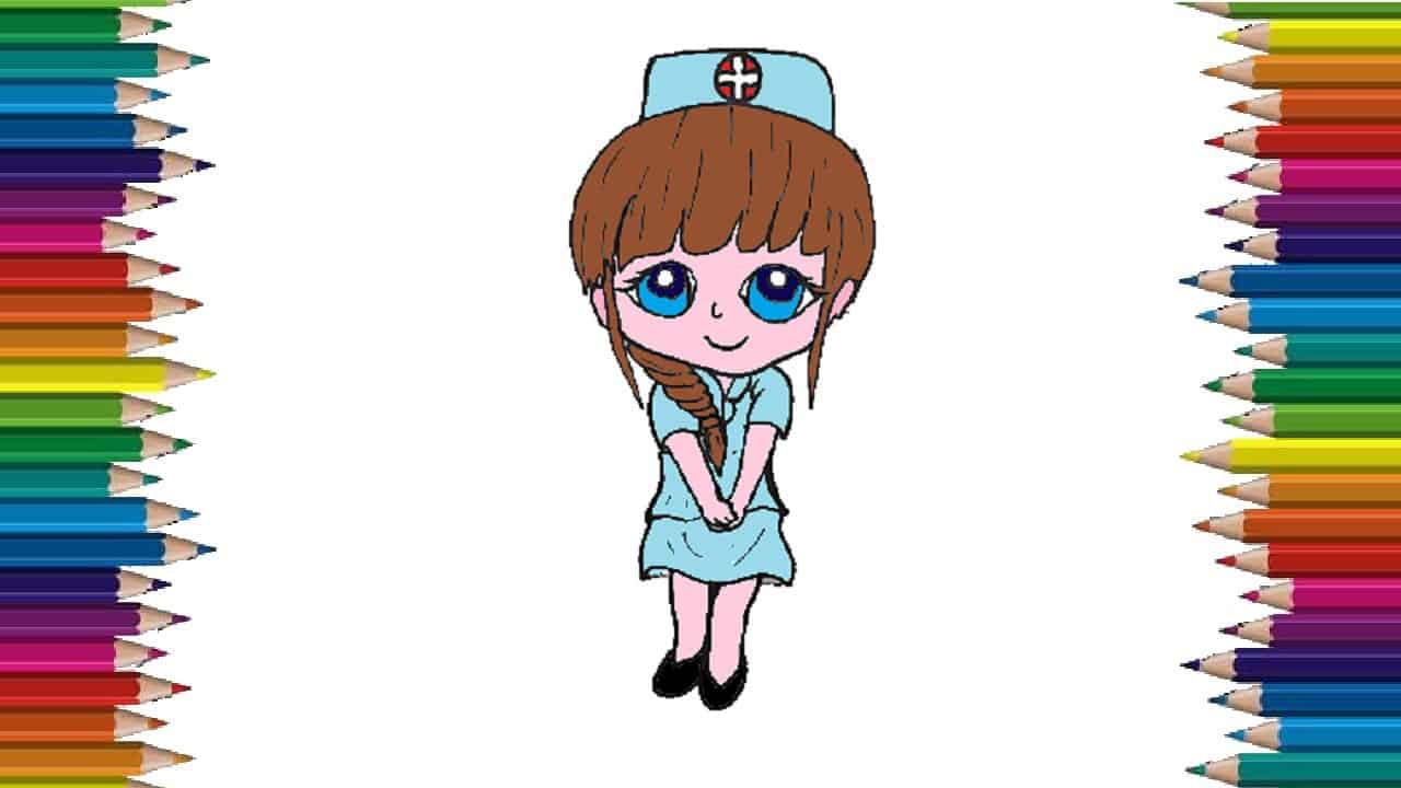 How to draw a cartoon nurse cute step by step | Easy drawings for kids