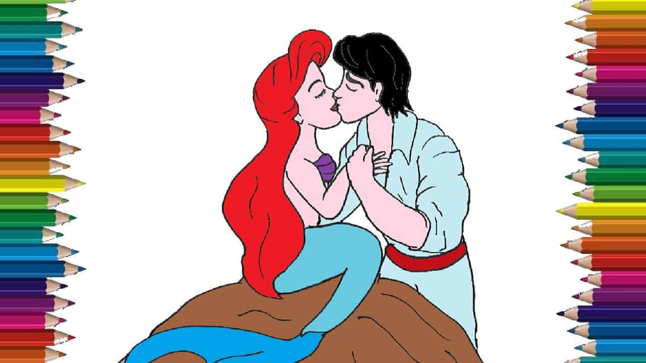 How to draw mermaid and Boyfrien – Princess Ariel Kissing Prince Boyfrien drawing