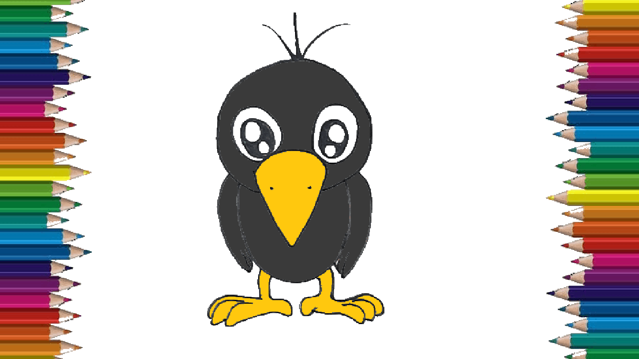 How to draw a crow cute and easy – Cartoon crow drawing step by step for kids