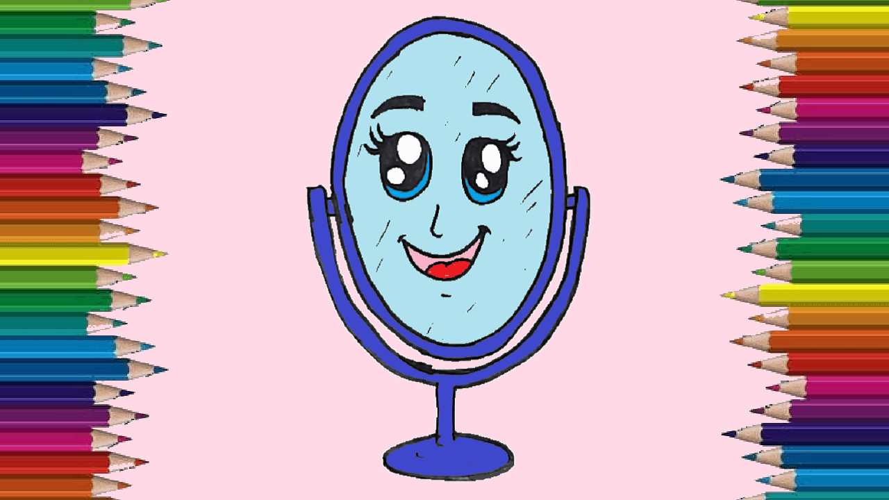 How to draw a mirror cute and easy – Cartoon Mirrror drawing and coloring for kids