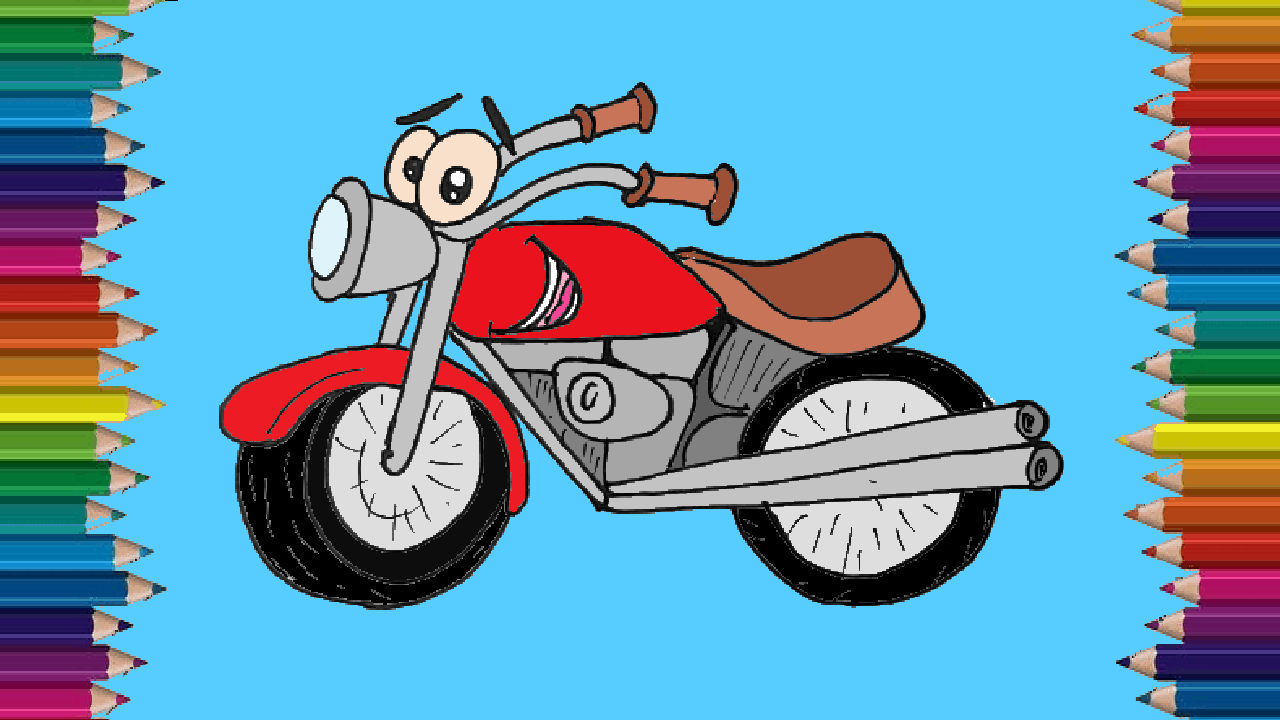 How to draw a motorbike cute and easy – Cartoon motorbike drawing step by step for beginners