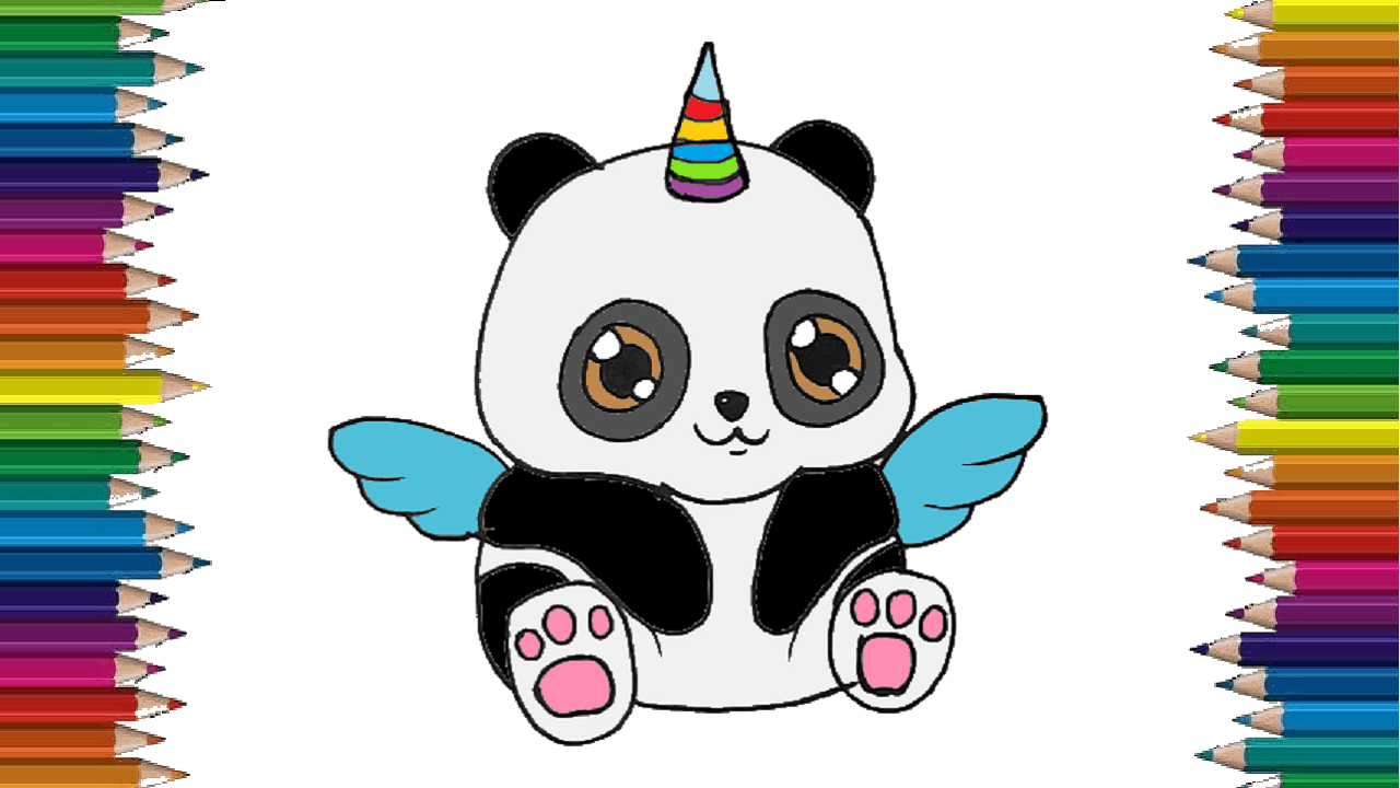 How to draw a cute panda emoji unicorn – Cartoon panda drawing easy for beginners
