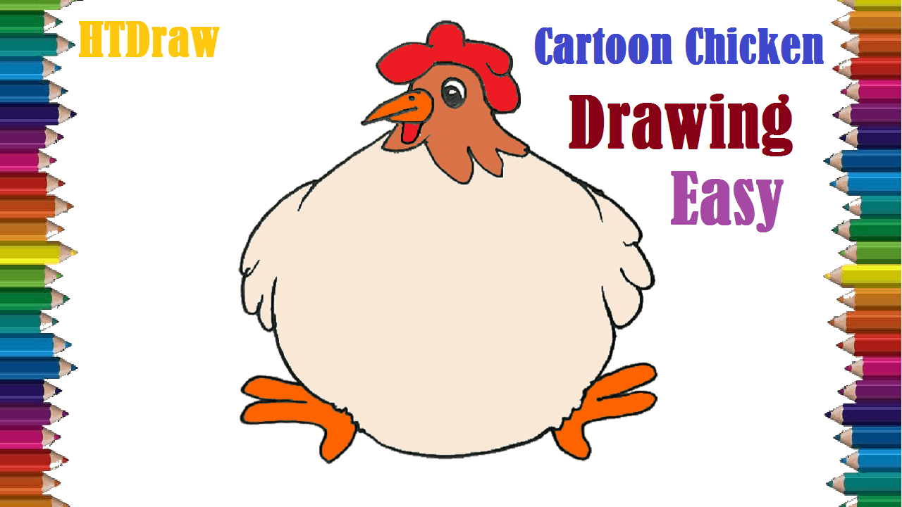 Cartoon Chicken drawing and coloring for Beginners