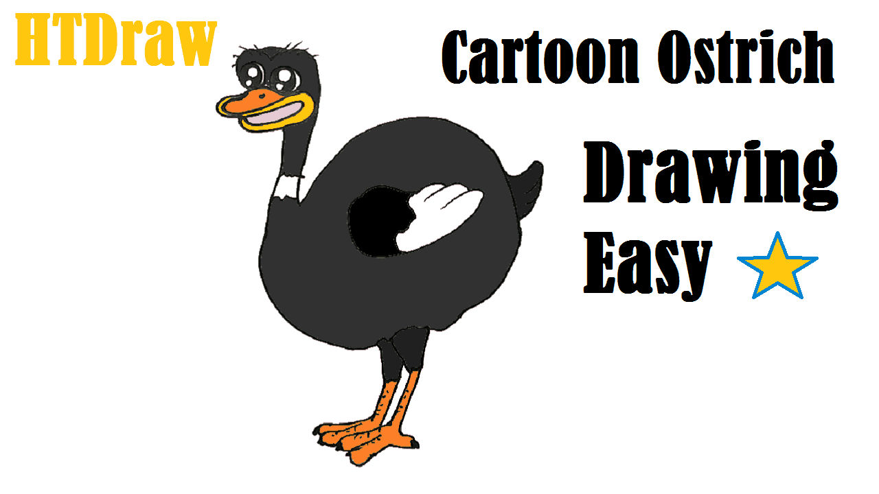 Cartoon Ostrich drawing and coloring for beginners