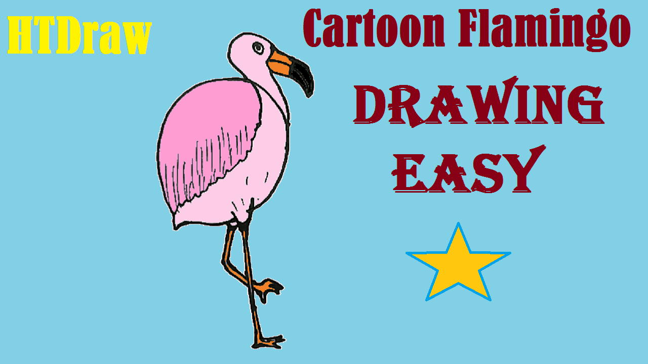 Cartoon flamingo drawing and coloring for kids