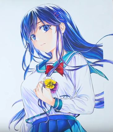 Sanshokuin anime girl drawing step by step