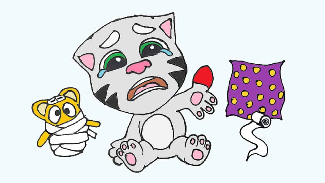 My Talking Tom 2 Tom Hurts His Thumb Crying Drawing