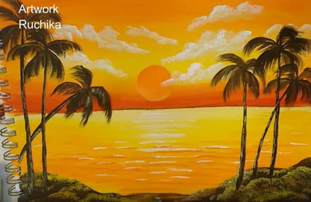 How to paint Sunset in the Ocean