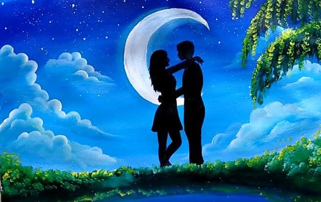 Moon Light Couple Painting for beginners