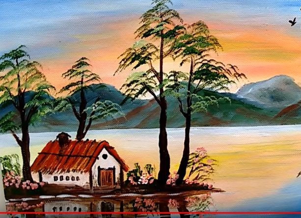 Simple Landscape Painting with Mountain