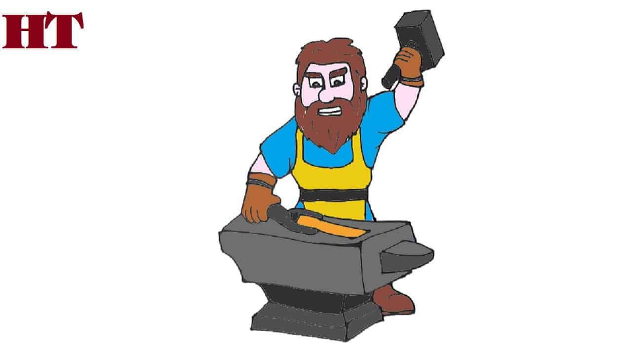 How to draw a blacksmith step by step