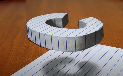 Letter C drawing – 3D Trick Art On Line Paper