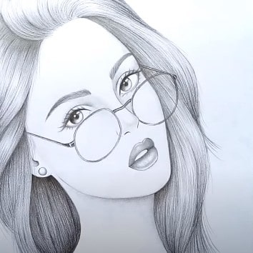 How to draw a Girl with Glasses – A girl with beautiful hair Pencil Sketch