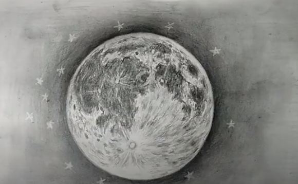 How to draw a Moon with pencil for beginners