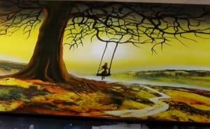 Happy Little girl and scenery spray paint art