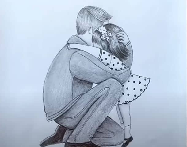 Father and Daughter heart touching drawing || How to draw father and daughter Easy