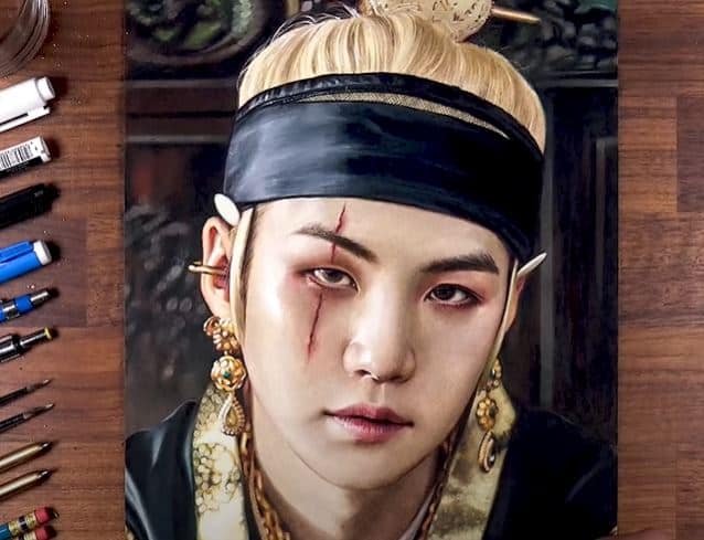 Agust D (Suga) from K-pop group BTS Drawing wiht Pencil