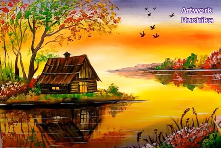 Beautiful River Scenery Painting easy for Beginners – Acrylic Painting Tutorial