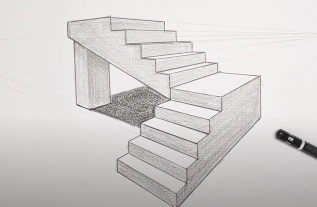 How to draw 3d stairs Step by Step