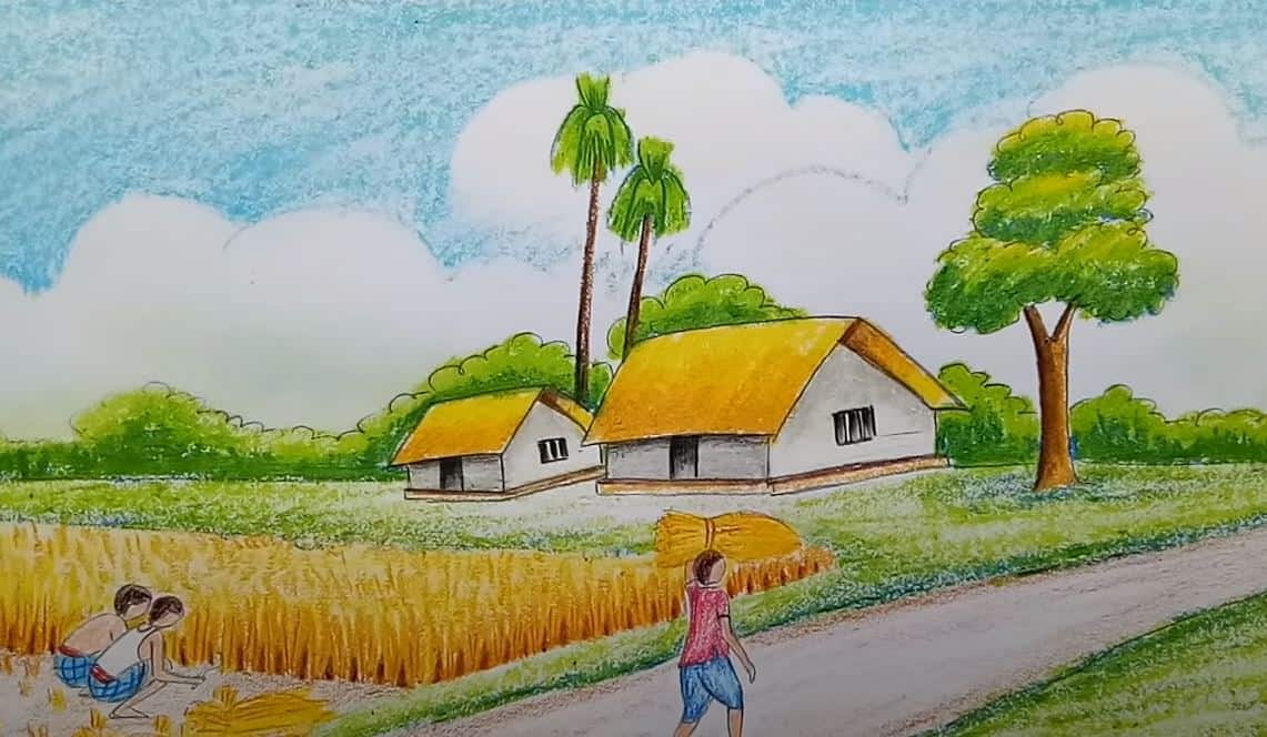 How to draw landscape || scenery of field Step by Step