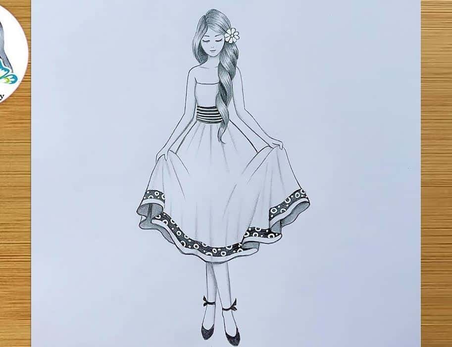 Drawing of Girl with beautiful dress || How to draw a Girl easy