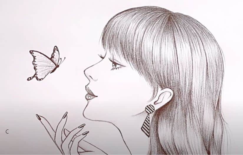 How to draw A Girl with butterfly