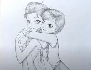 Elsa and Anna Drawing with Pencil