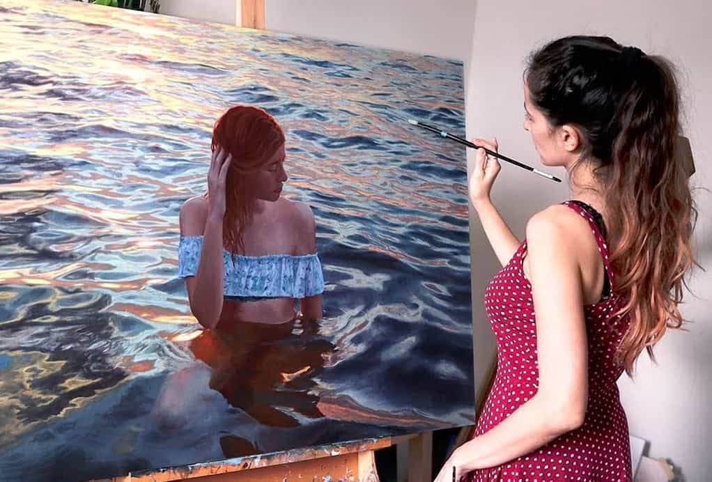 Bathing girl Drawing by beautiful Girl || Oil Painting Time Laps