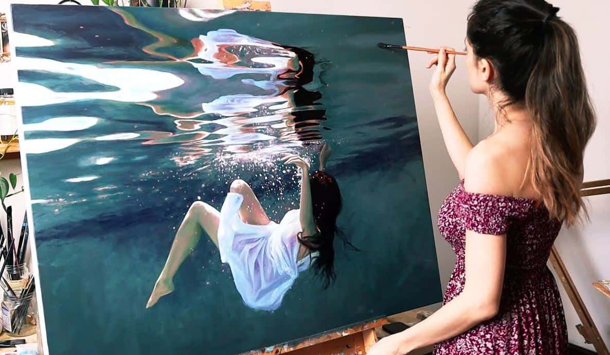 Girl in the pool Painting by Girl || Oil Painting Time Lapse