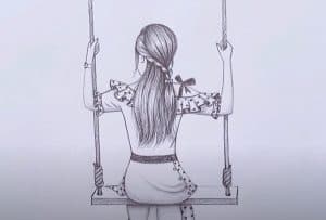 How to draw A girl is swaying in the cradle