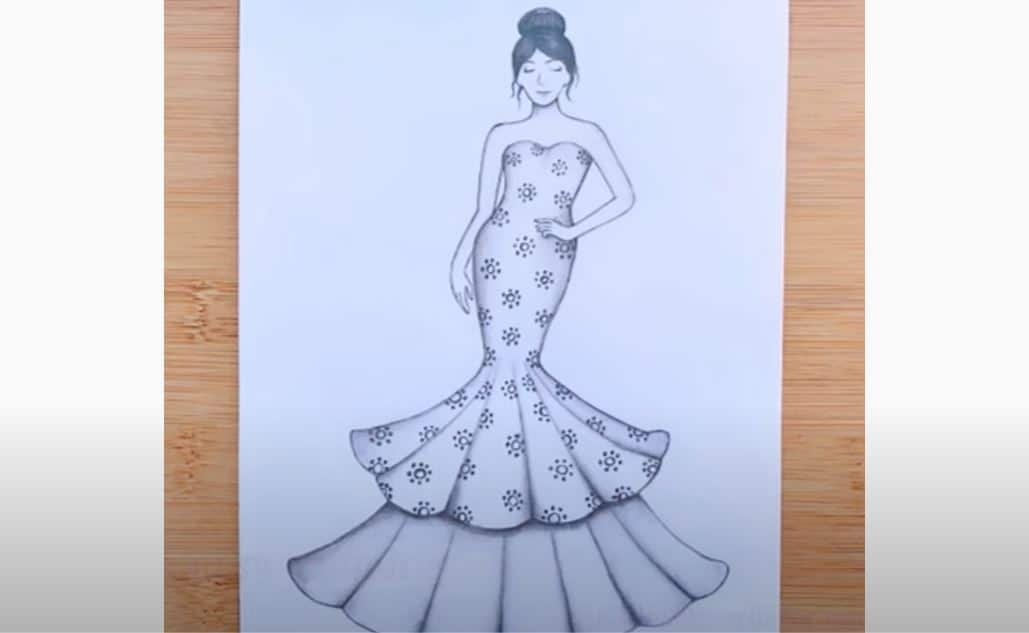 How to draw Beautiful Long Dress || Girl with Dress Drawing