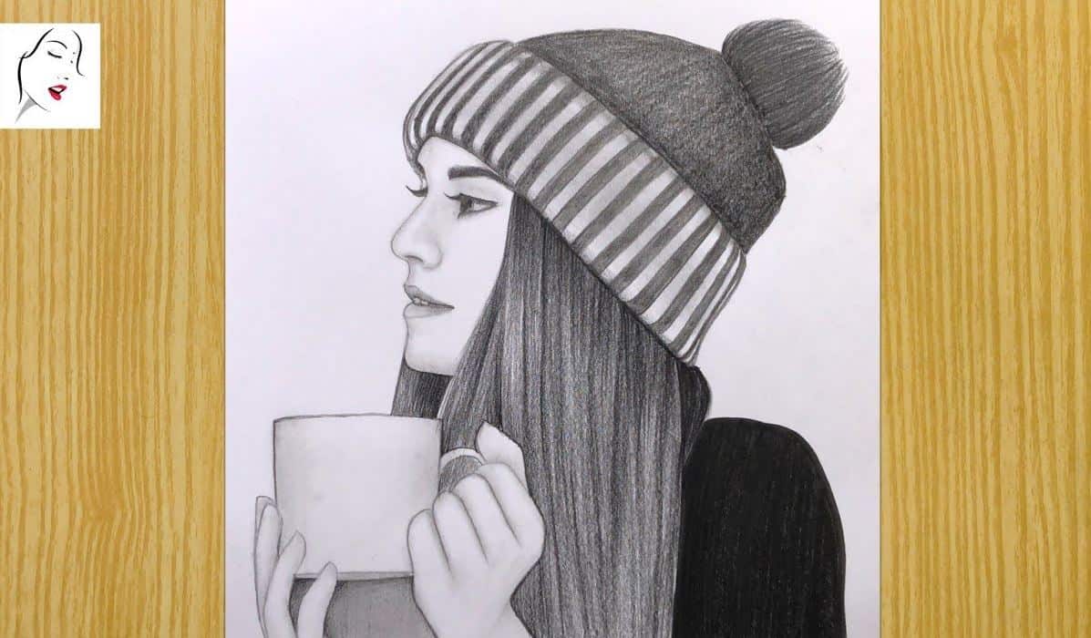 How to draw a Girl with Drinking Coffee Mug || Pencil Drawing tutorials