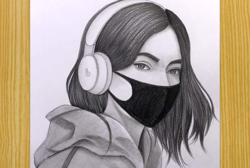 How to Draw a Girl with Earphone and Mask