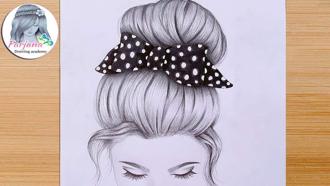 How to draw a Girl hair bun with a beautiful bow