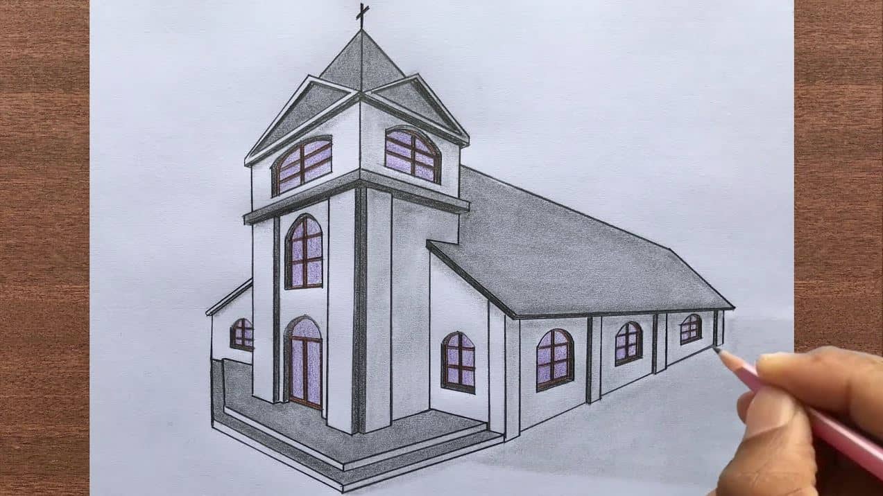 How To Draw A Church Step by Step