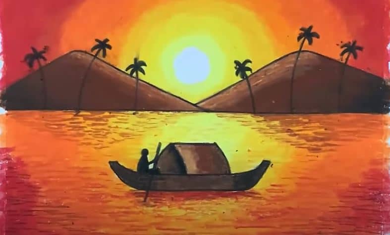 How To Draw A Sunrise Scenery Step by Step