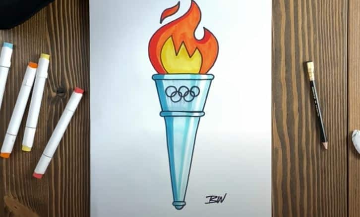 How To Draw A Torch Step by Step || OLYMPIC TORCH