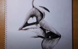 How to draw kissing lips