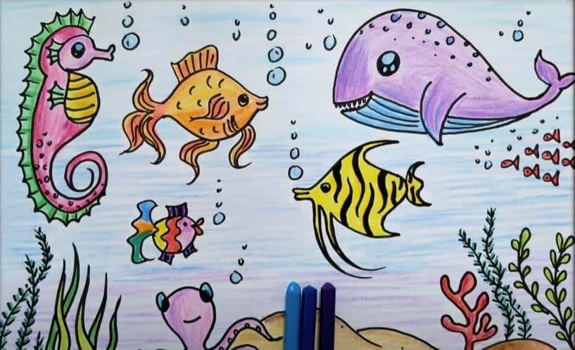 How to draw sea animals Step by Step || Ocean Drawing