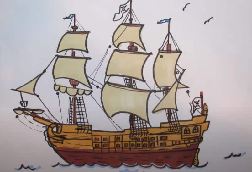 Pirate Ship Drawing Step by Step || How to draw a Ship