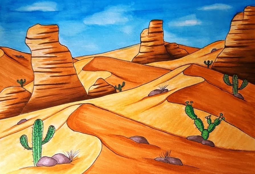 How To Draw A Desert Scene Step by Step