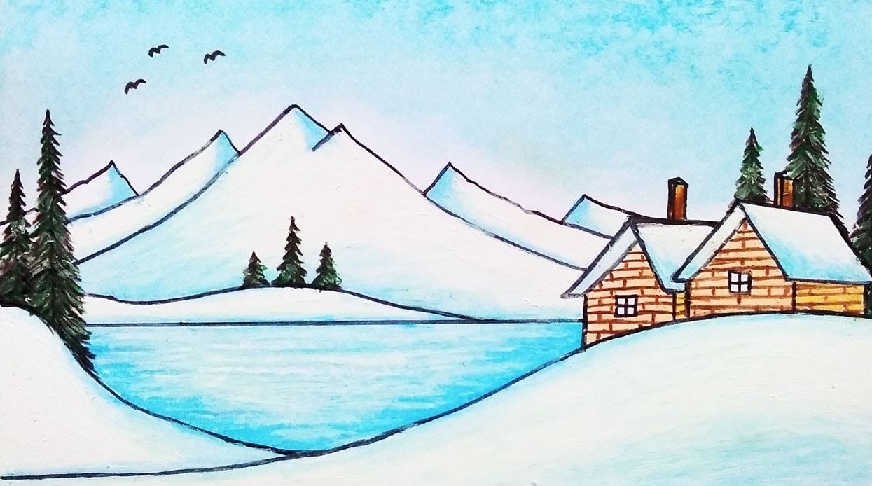 How To Draw A Winter Scene Step by Step